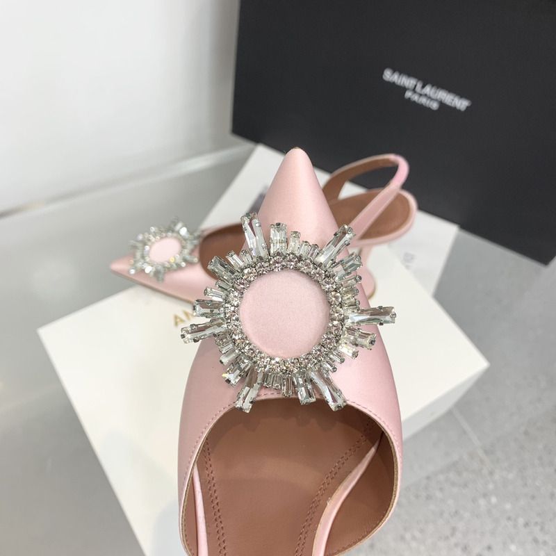 Amina Muaddi Begum Crystal Satin Slingback Pumps Light Pink