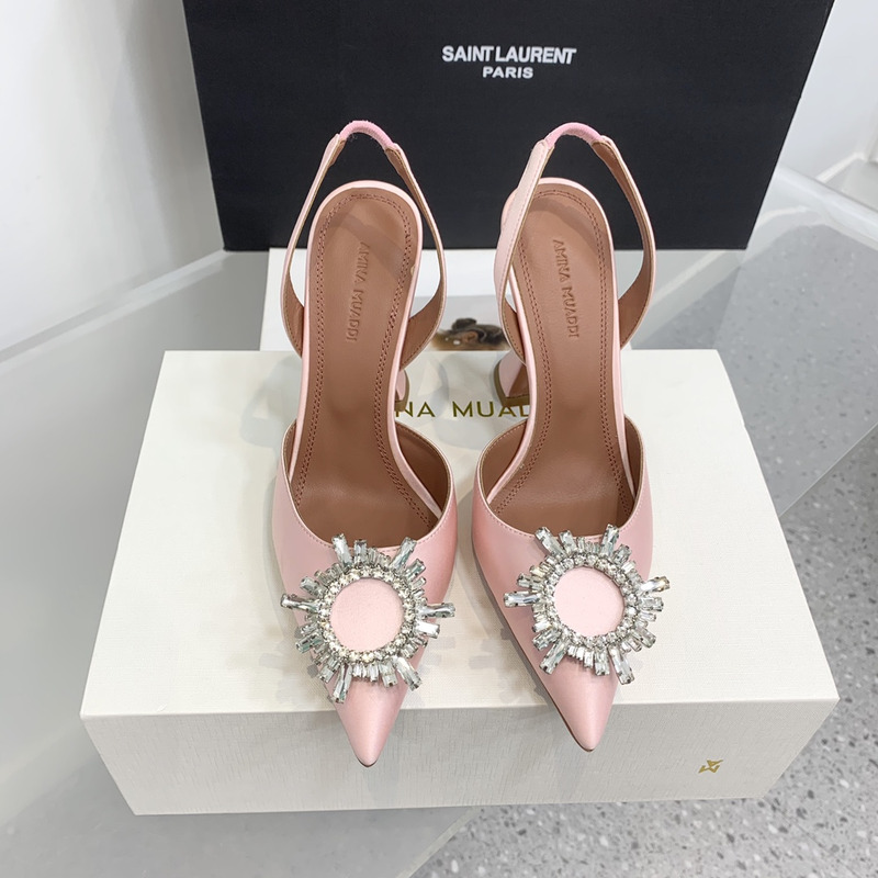 Amina Muaddi Begum Crystal Satin Slingback Pumps Light Pink