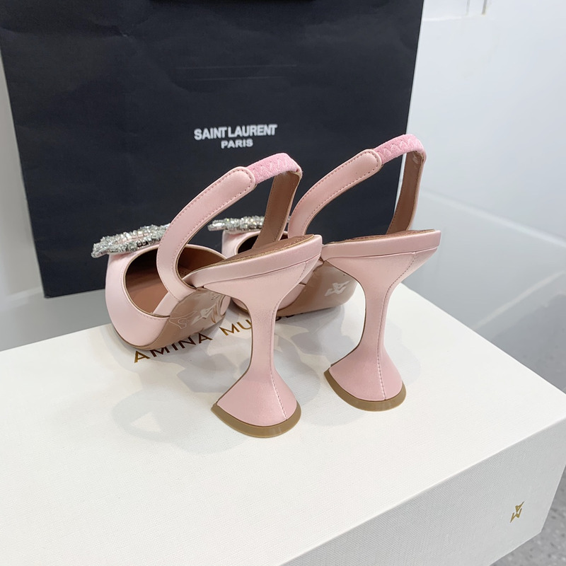 Amina Muaddi Begum Crystal Satin Slingback Pumps Light Pink