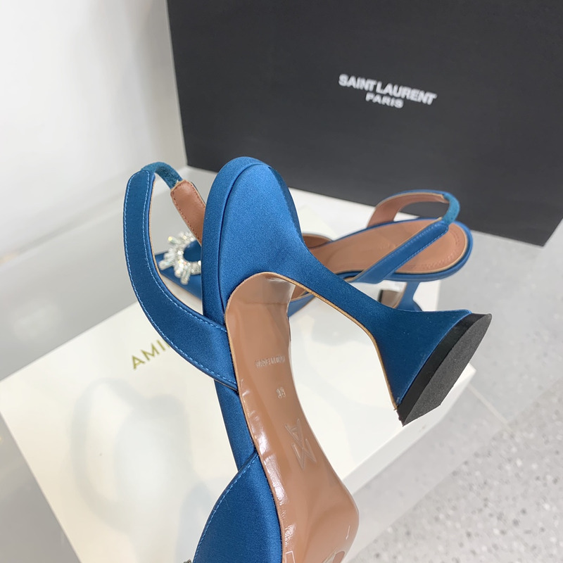 Amina Muaddi Begum Crystal Satin Slingback Pumps Dark Blue