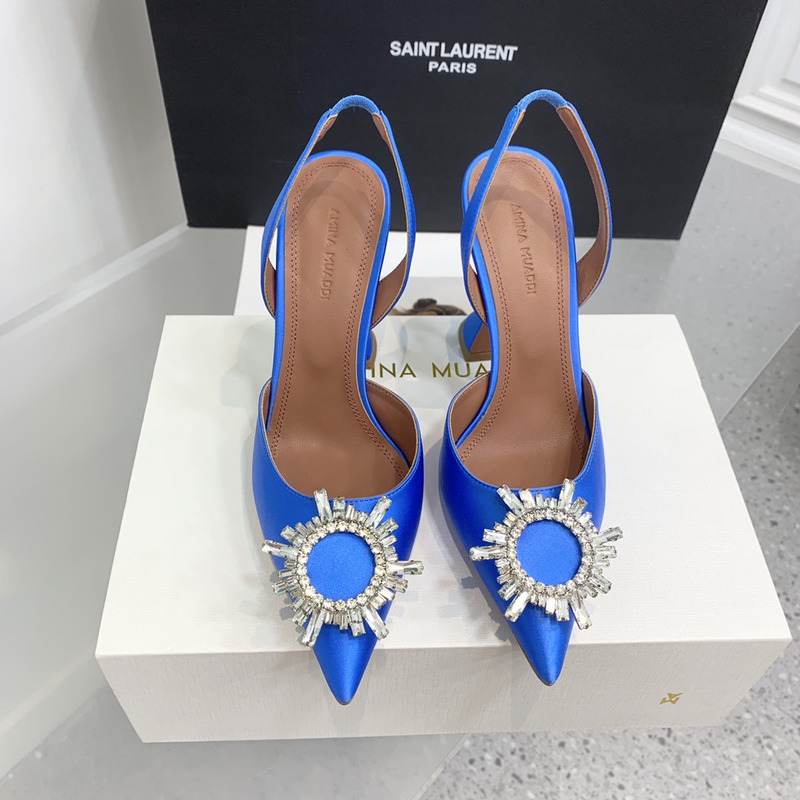 Amina Muaddi  Begum Sling Silver Mirror Bright Blue