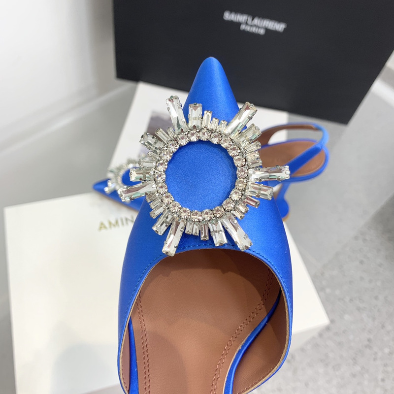 Amina Muaddi  Begum Sling Silver Mirror Bright Blue