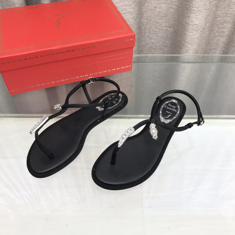 Rene Caovilla Serpente Black Thong Sandal 10