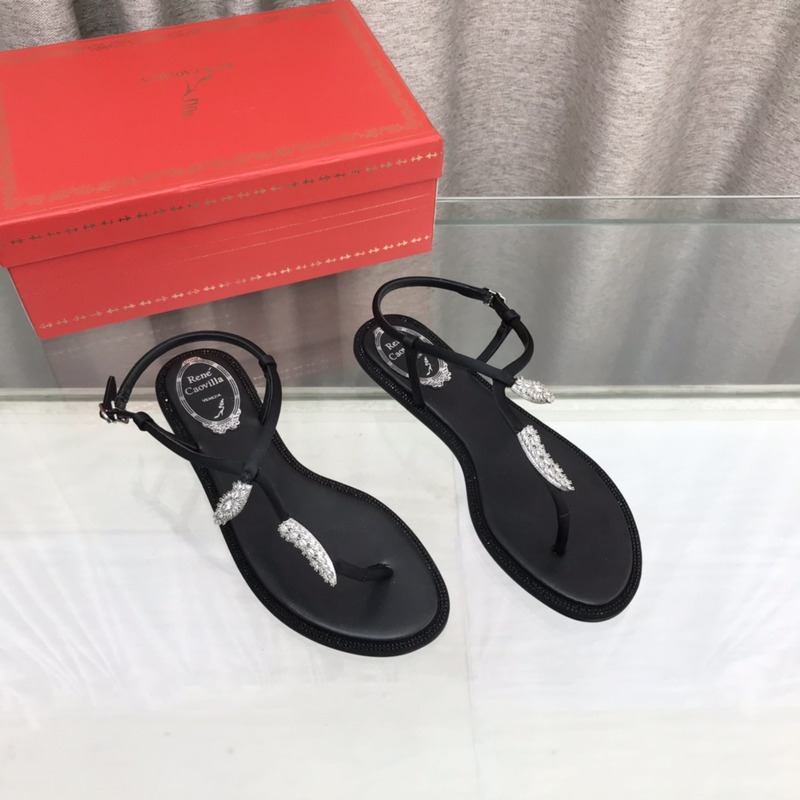 Rene Caovilla Serpente Black Thong Sandal 10