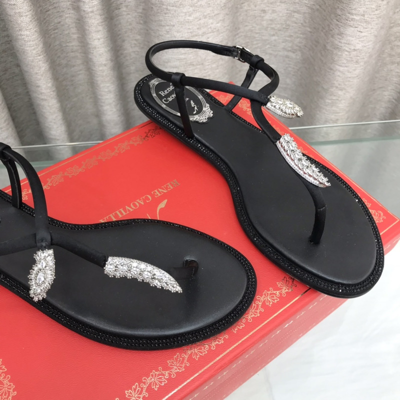 Rene Caovilla Serpente Black Thong Sandal 10