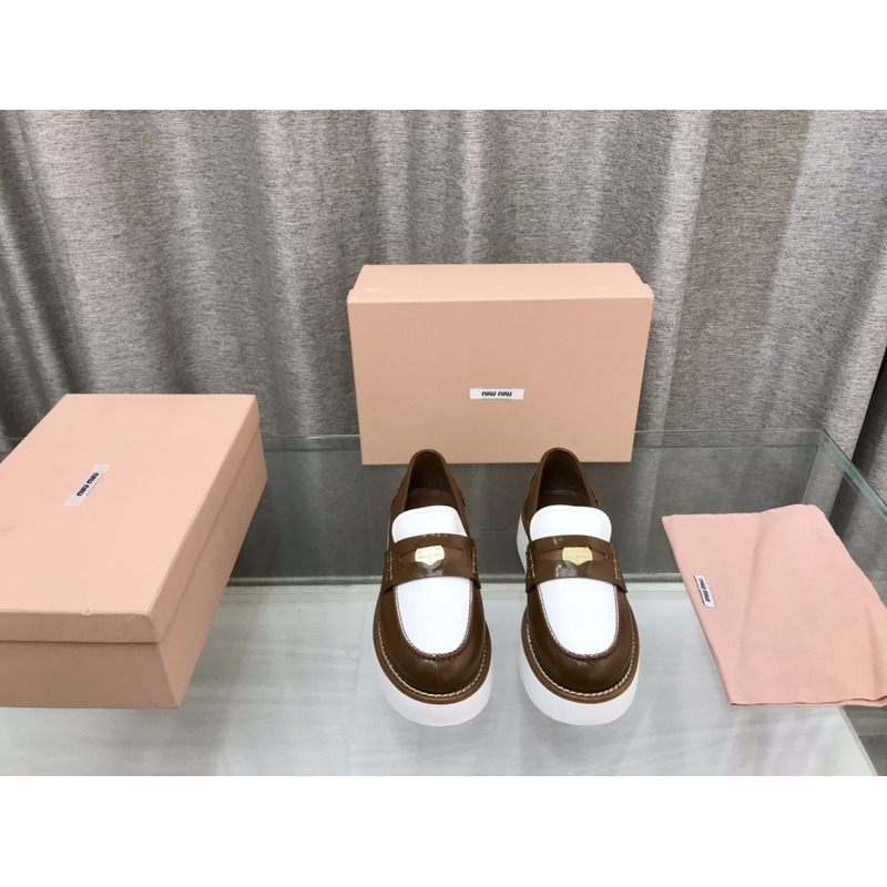 Miumiu Leather Penny Loafers White And Brown