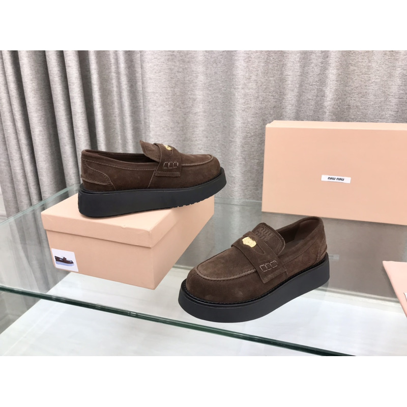 Miumiu Suede Penny Loafers Brown