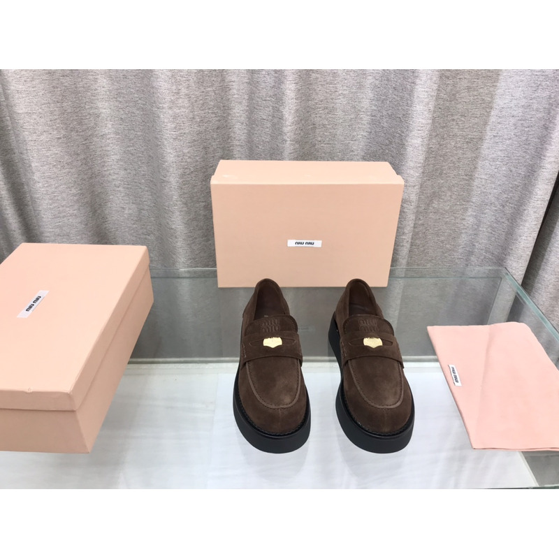 Miumiu Suede Penny Loafers Brown