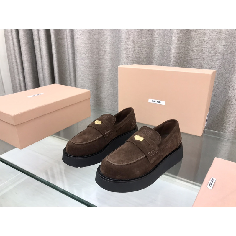 Miumiu Suede Penny Loafers Brown