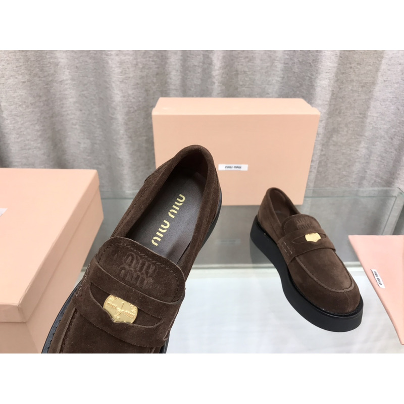 Miumiu Suede Penny Loafers Brown