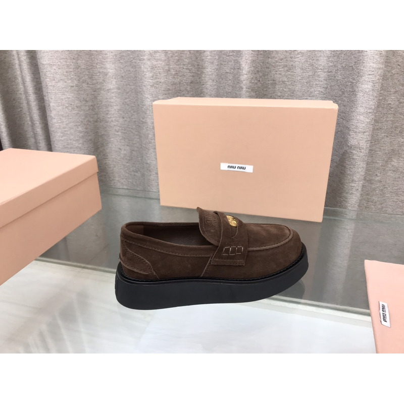 Miumiu Suede Penny Loafers Brown