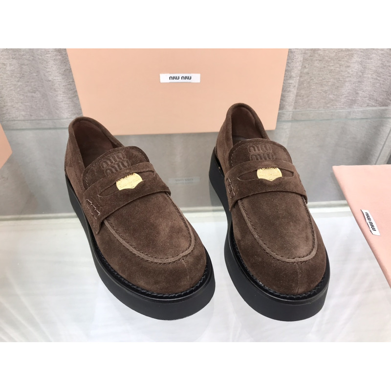 Miumiu Suede Penny Loafers Brown