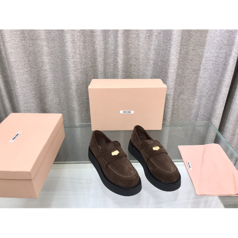 Miumiu Suede Penny Loafers Brown