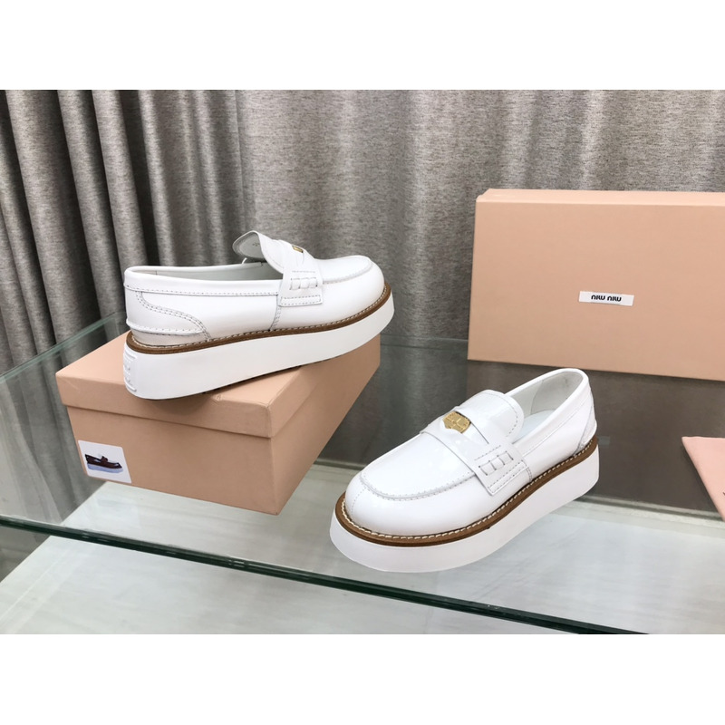 Miumiu Leather Penny Loafers White