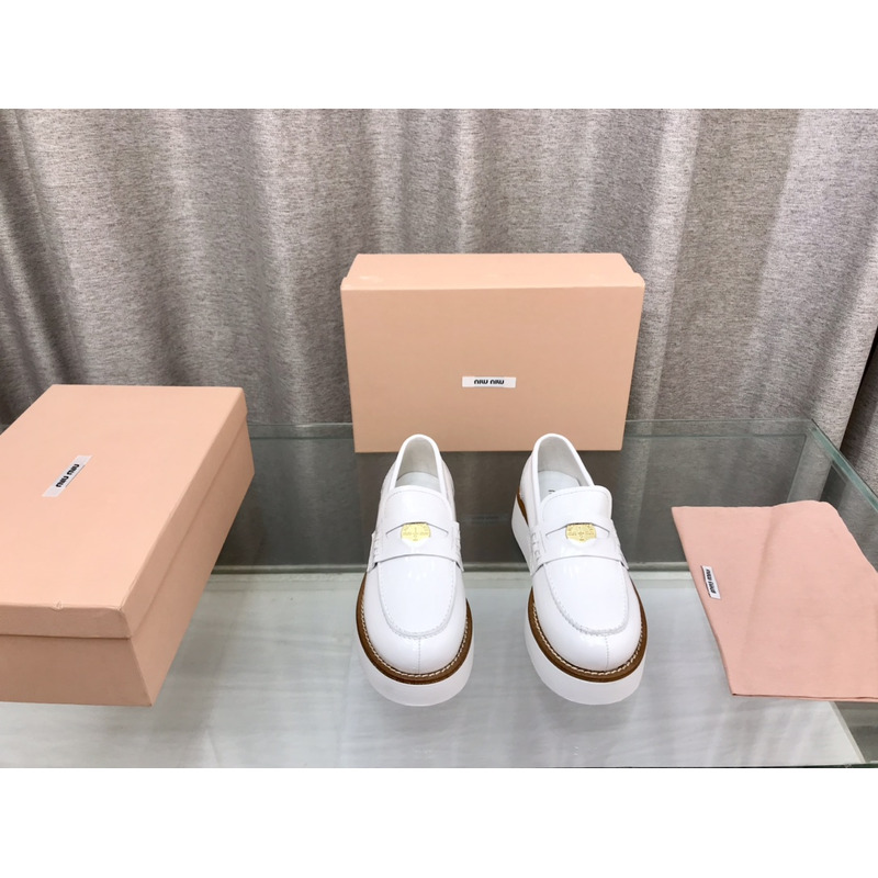 Miumiu Leather Penny Loafers White