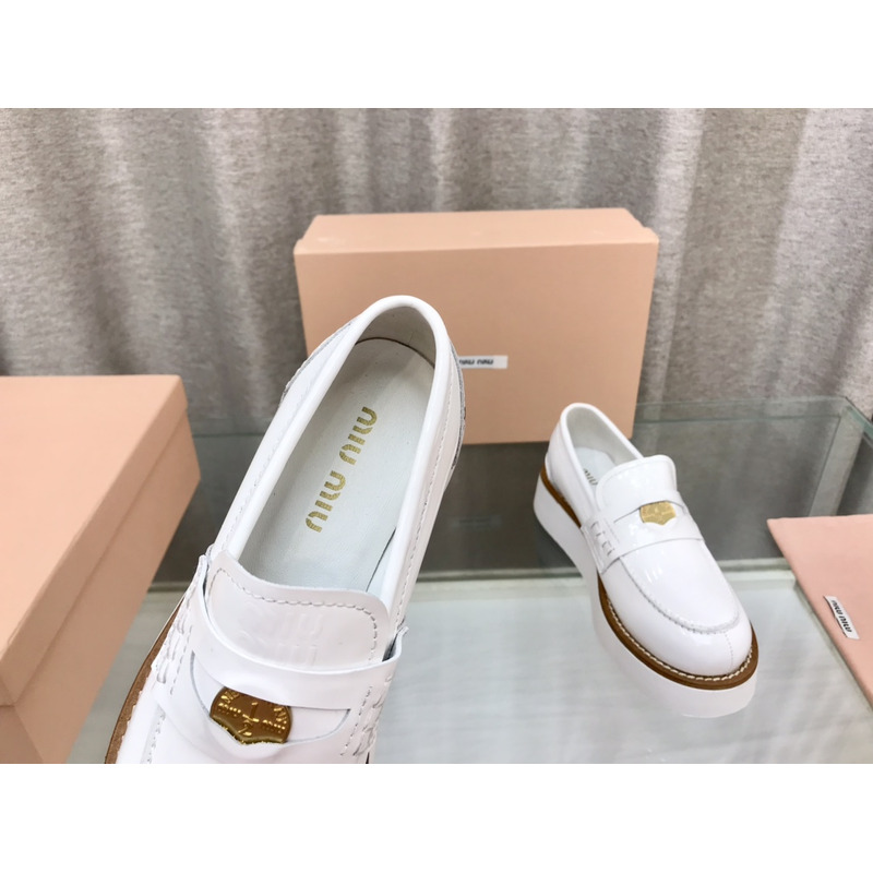 Miumiu Leather Penny Loafers White