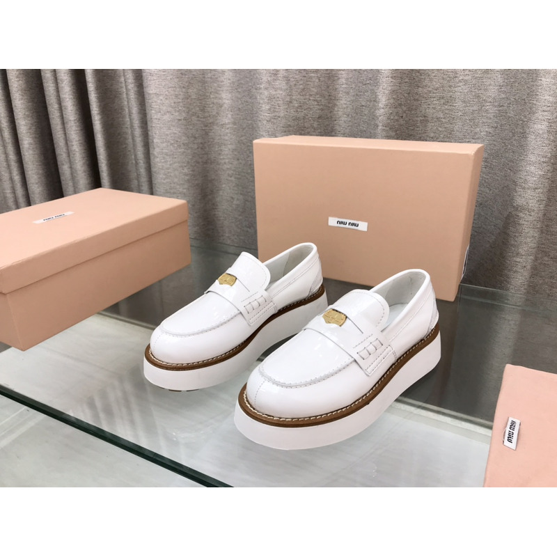 Miumiu Leather Penny Loafers White