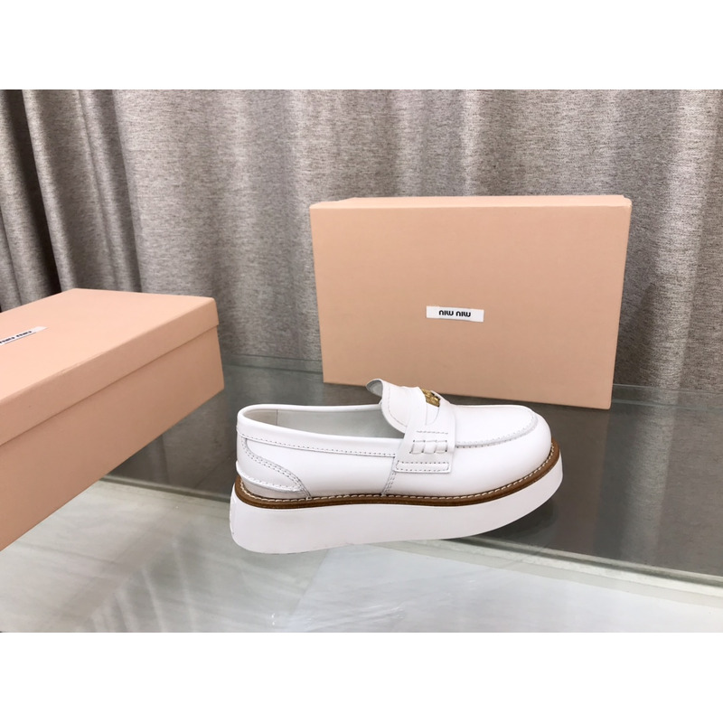 Miumiu Leather Penny Loafers White