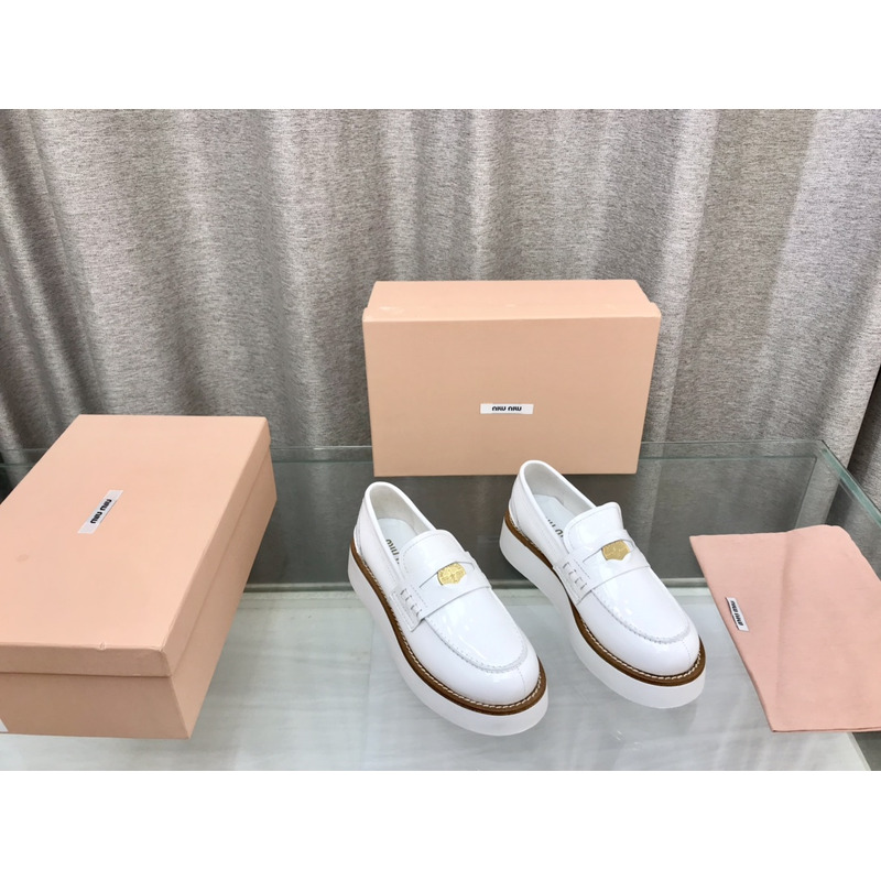 Miumiu Leather Penny Loafers White