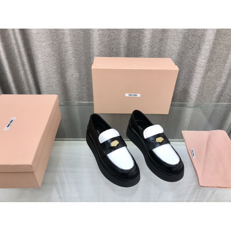 Miumiu Leather Penny Loafers Black And White