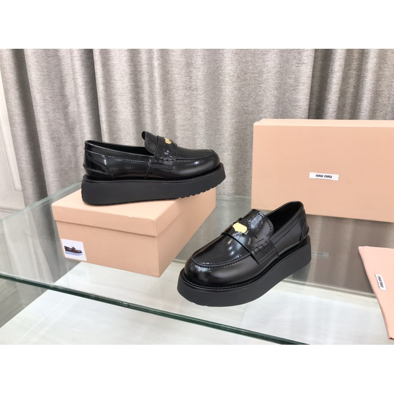 Miumiu Leather Penny Loafers Black