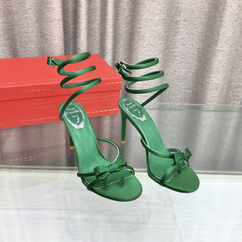 Rene Caovilla Cleo Bow Sandals 105 Green