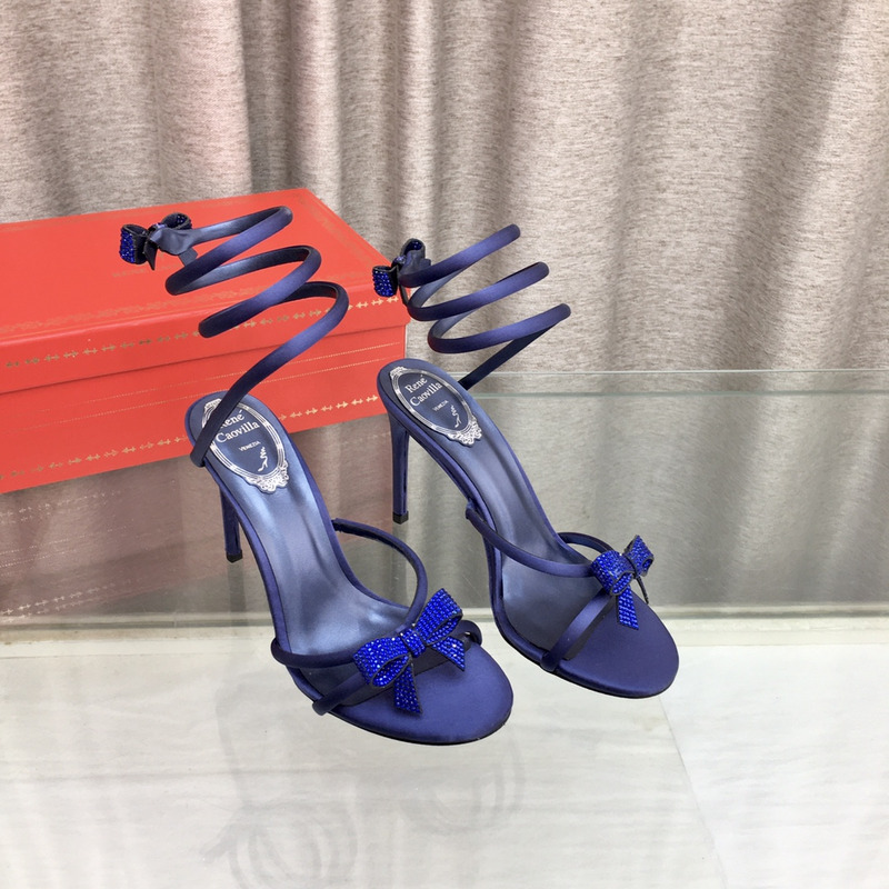 Rene Caovilla Cleo Bow Sandals 105 Midnight Blue