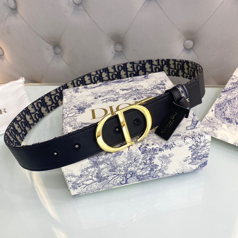 D*or 30 montaigne reversible belt blue smooth calfskin and D*or oblique jacquard