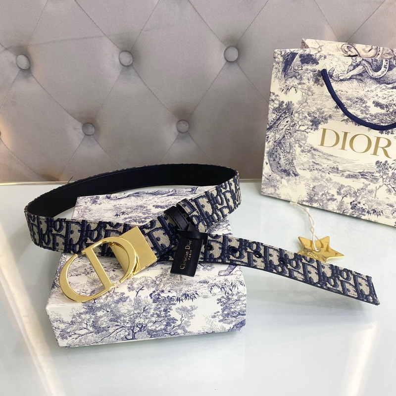 D*or 30 montaigne reversible belt blue smooth calfskin and D*or oblique jacquard