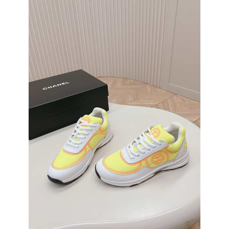 Ch*el cc logo mesh lycra sneaker white and yellow