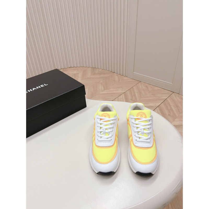 Ch*el cc logo mesh lycra sneaker white and yellow