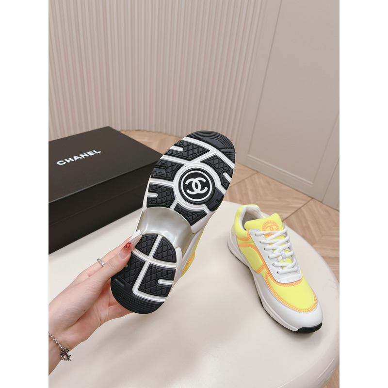 Ch*el cc logo mesh lycra sneaker white and yellow