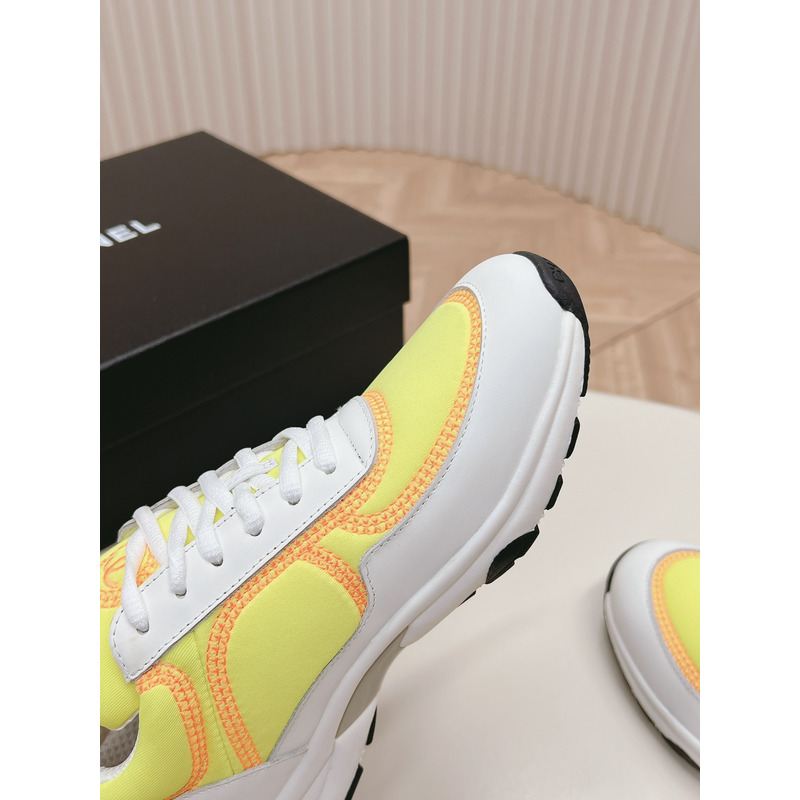 Ch*el cc logo mesh lycra sneaker white and yellow