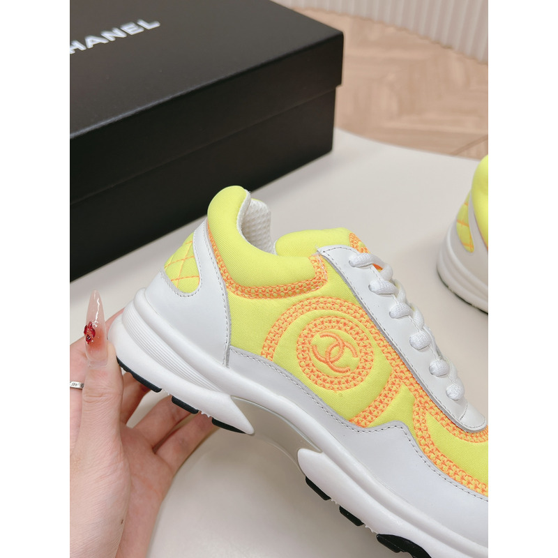 Ch*el cc logo mesh lycra sneaker white and yellow