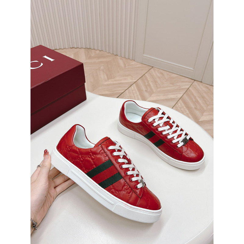 G*u*i ace sneaker with web in red leather