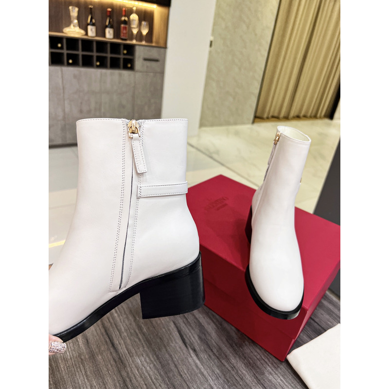 Valentino Vlogo Signature Calfskin Ankle Boot White