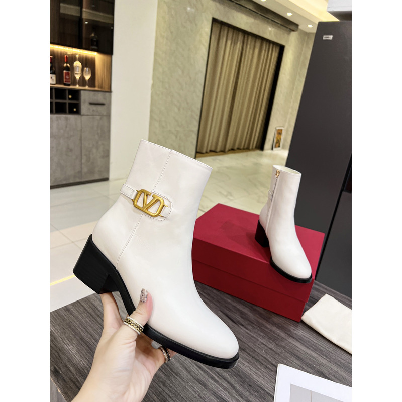 Valentino Vlogo Signature Calfskin Ankle Boot White