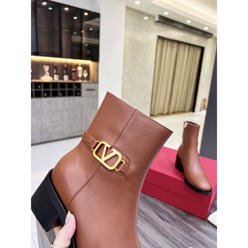 Valentino Vlogo Signature Calfskin Ankle Boot Brown