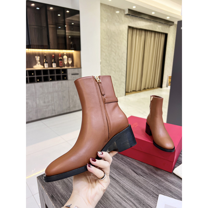 Valentino Vlogo Signature Calfskin Ankle Boot Brown