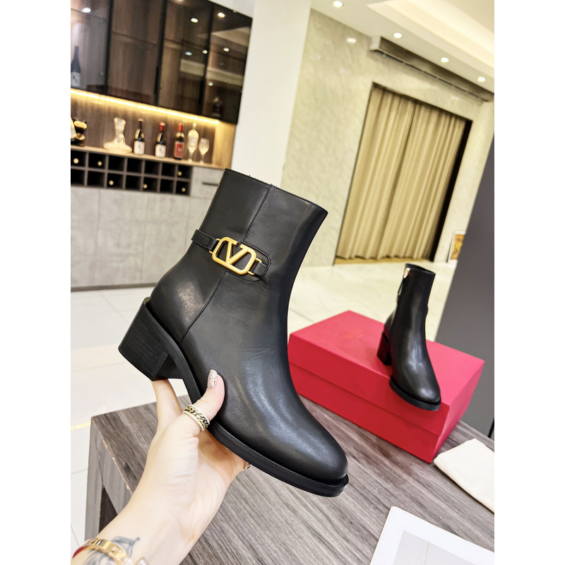 Valentino Vlogo Signature Calfskin Ankle Boot  Black