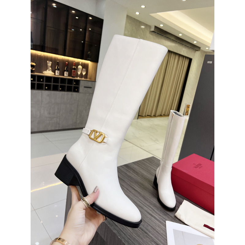 Valentino Vlogo Signature Calfskin High Boot White