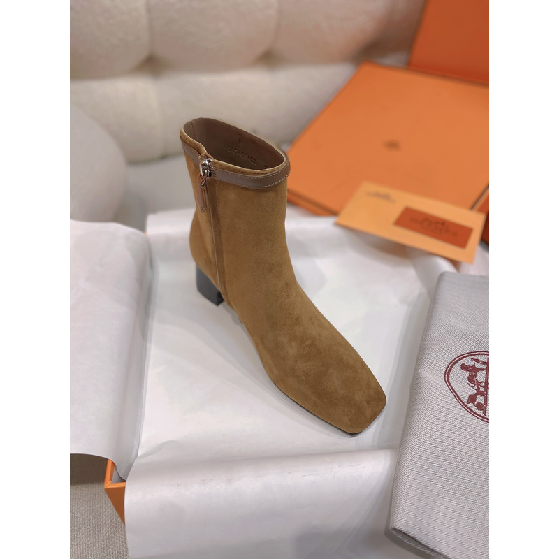 Hermès Suede Calfskin Ankle Boot In Khaki