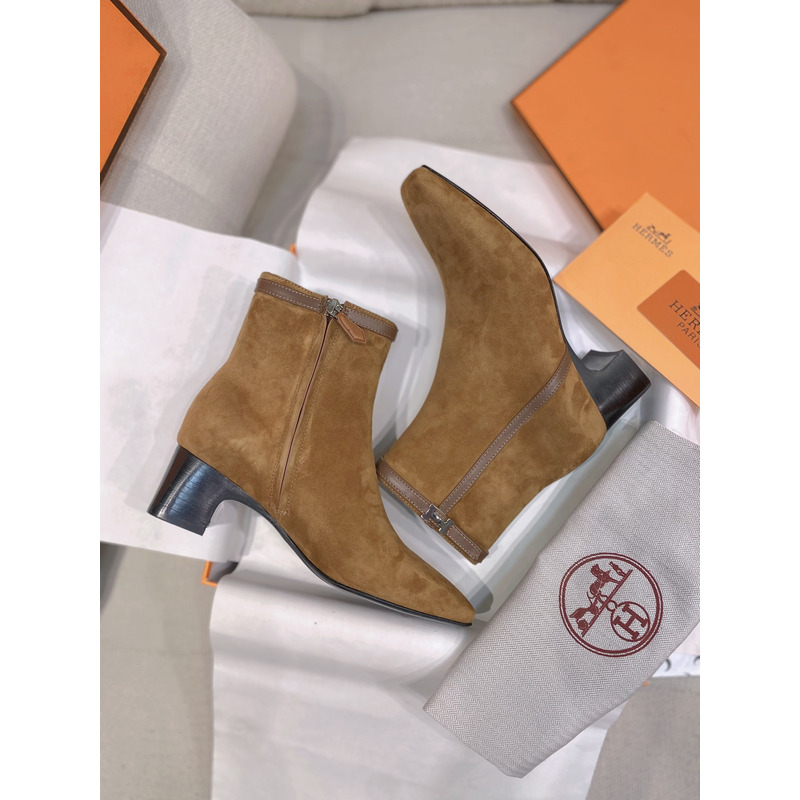 Hermès Suede Calfskin Ankle Boot In Khaki