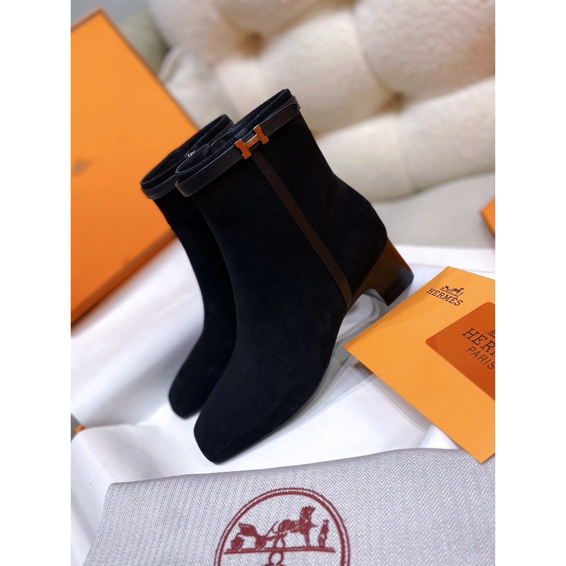 Hermès Suede Calfskin Ankle Boot In Black