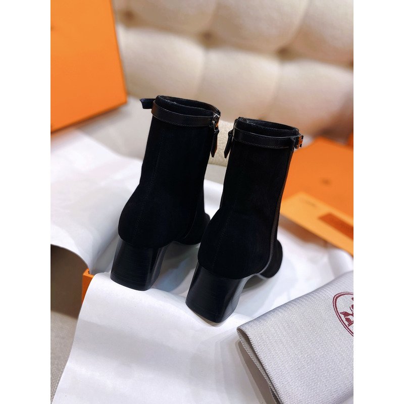 Hermès Suede Calfskin Ankle Boot In Black