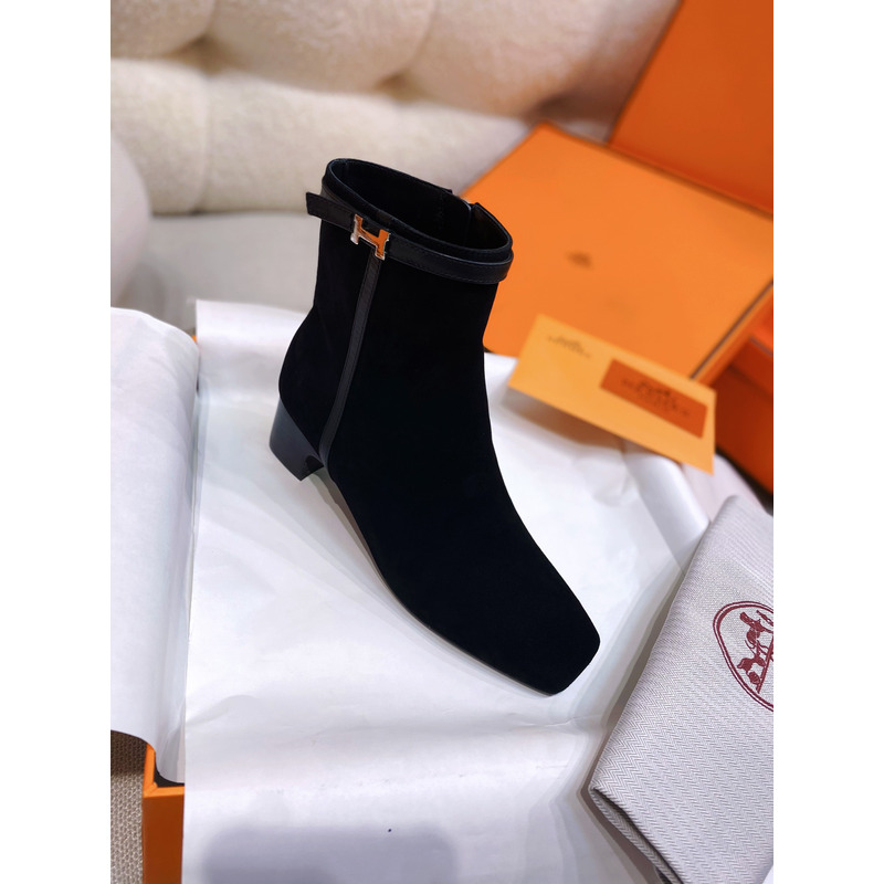 Hermès Suede Calfskin Ankle Boot In Black