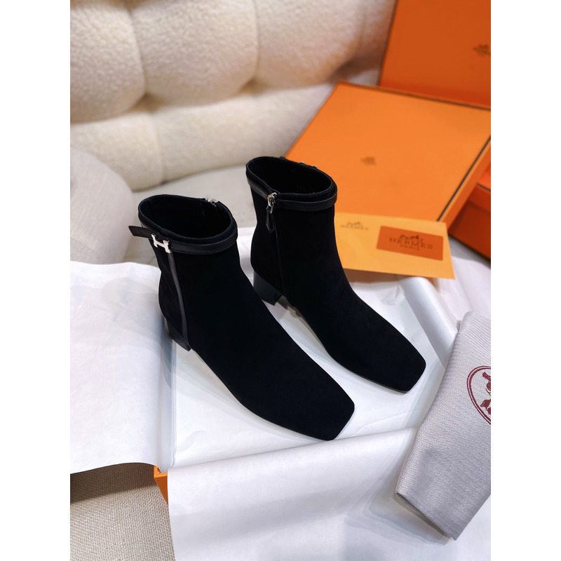 Hermès Suede Calfskin Ankle Boot In Black