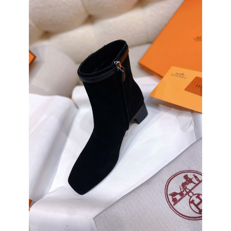 Hermès Suede Calfskin Ankle Boot In Black