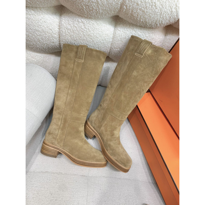 Hermès Suede Calfskin Horse Boot In Khaki