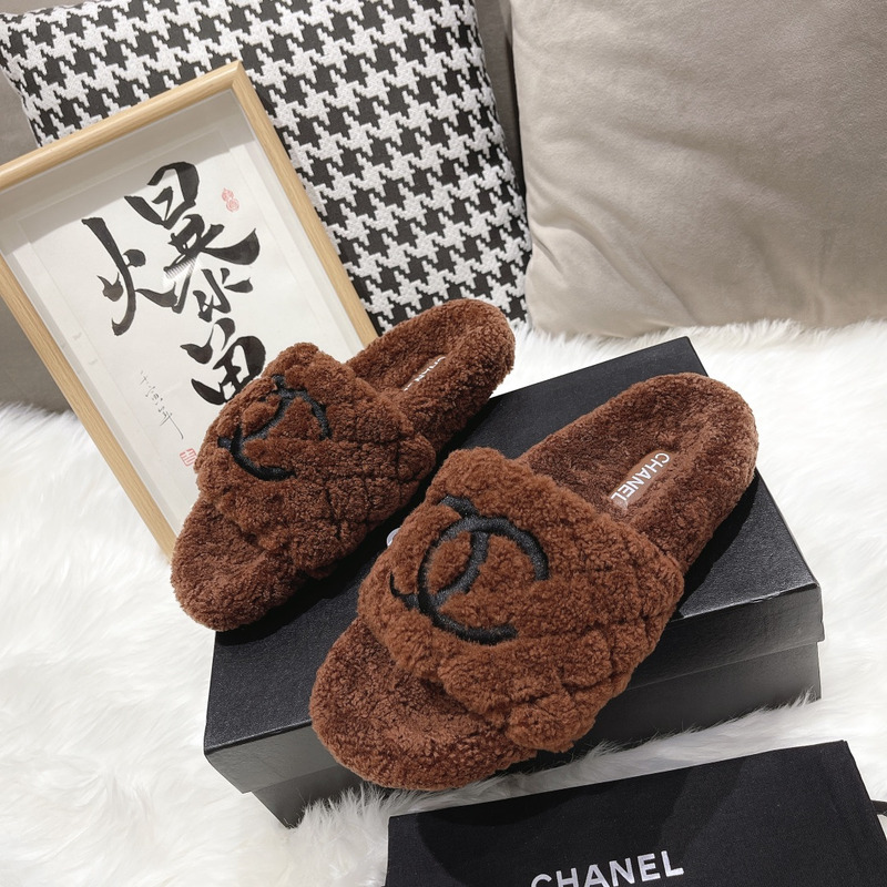 Ch*el cc fur slides dark brown